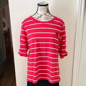 Karl Lagerfeld Red and White Striped Short Sleeve Top with Heart Patch